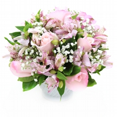 Rosa Cor De Rosa Com Astromelias Rosa