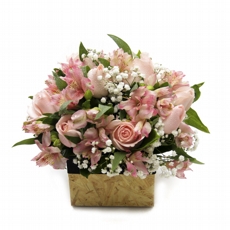Arranjo de Rosas Cor de Rosa Com Alstrom�lias Cor de Rosa