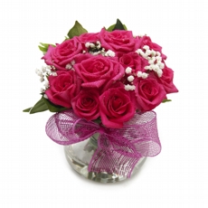 Arranjo De Rosas Pink No Vaso de Vidro
