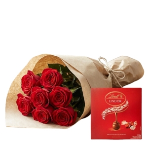 Christian Dela Rosa 五十鈴40g20缶 Buquê Amor com 7 Rosas Vermelhas no Kraft e Lindt Lindor 112g